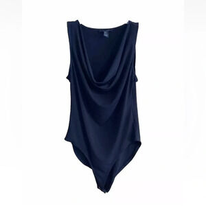 Forever 21 Contemporary Women Black Bodysuit Drape Neckline Size Medium